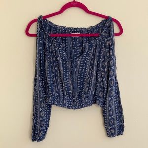 A & F Penny Lane Boho Cropped Eyelet Off-Shoulder Rope Tassel Festival Top